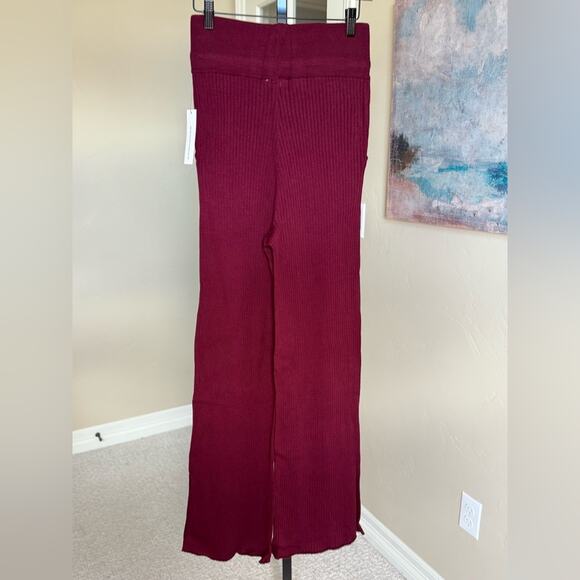 New Steele Maria Ribbed Wide Leg High Rise Trouser Pants in Burgundy Women’s S - Picture 5 of 6